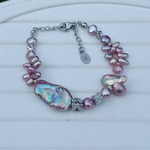 B195 Handmade Freshwater Baroque Pearl Bracelet One-of-a-Kind Jewelry Gift